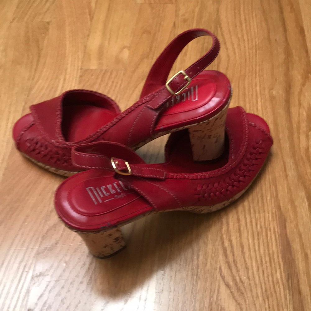 Nickels soft red leather sandals, chunky heel, s.9